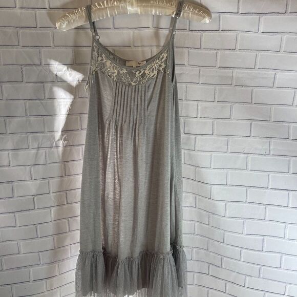 Anthro Ryu Grey Mesh Trim Dress Sz S - Picture 1 of 4